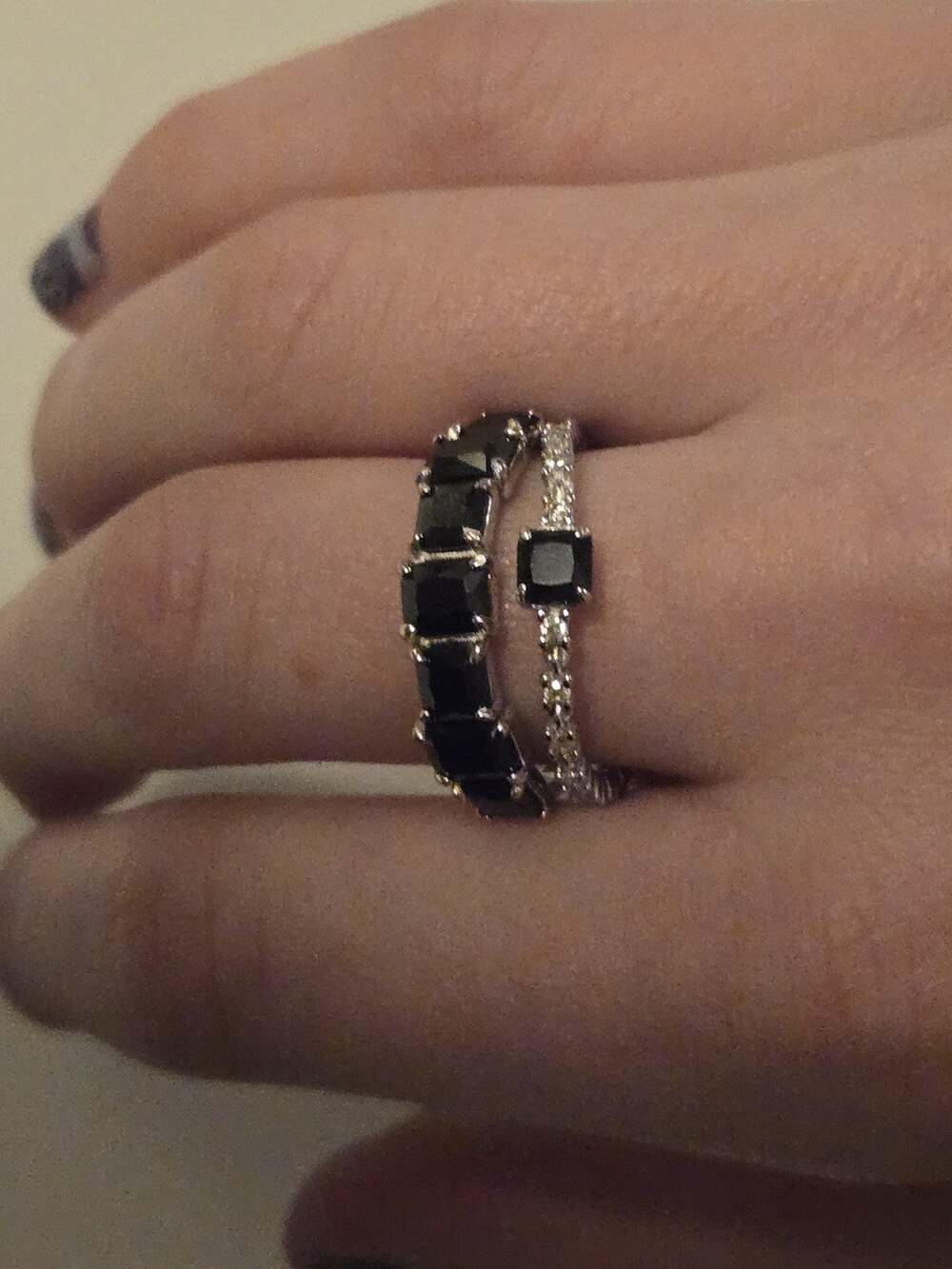 Bomb Party The Sterling Club two-piece stacking ring set, model RBP6677, size 8.